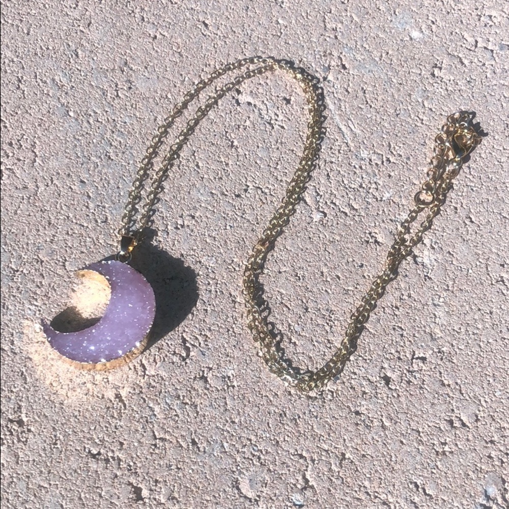 Pink moon druzy necklace - Picture 3 of 5